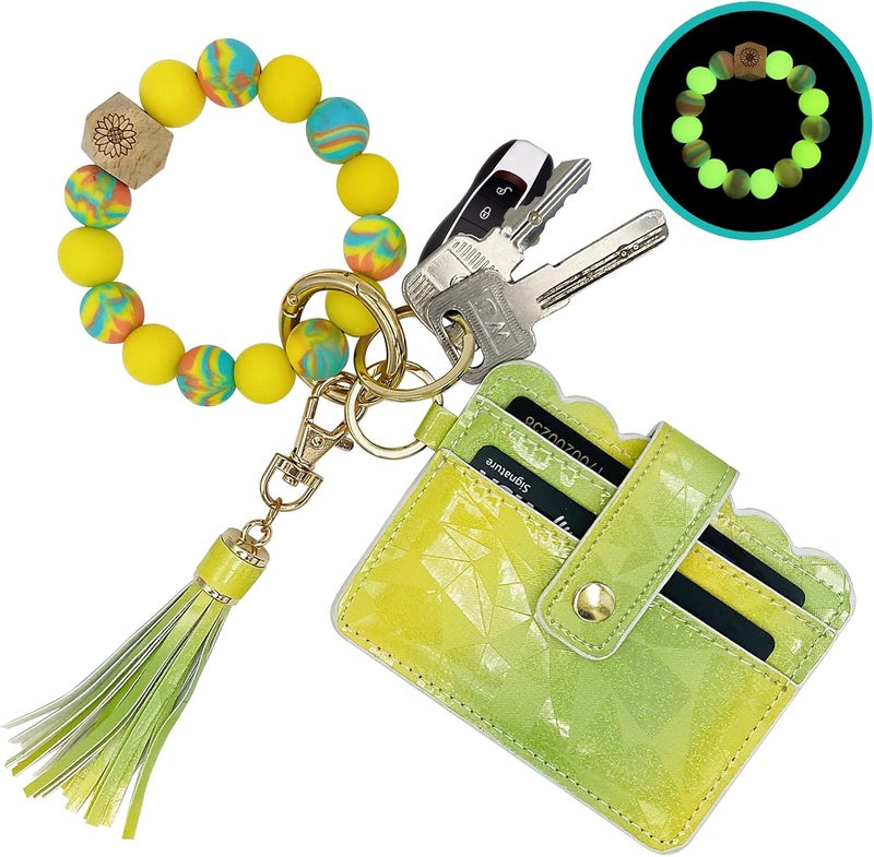 TSNSOEEO Keychain Wallet Wristlet Small Credit Card Holder Bracelet Key Chain Purse Bangle Tassel Beads Key Rings for Women - Image 1